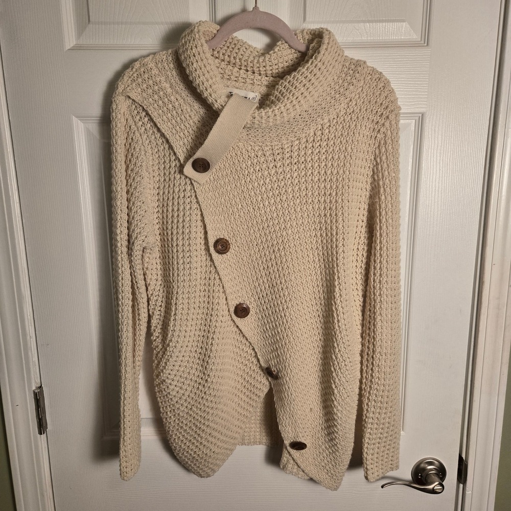 Cozy Cottagecore Boho Cabincore Asymmetrical Chunky Waffle Knit Sweater Size M‎